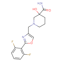 Chemical structure of 1-{[2-(2,6-difluorophenyl)-1,3-oxazol-4-yl]methyl}-3-hydroxypiperidine-3-carboxamide - CSSS00138458972