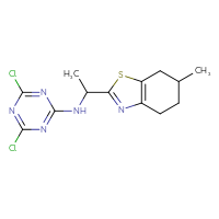 Chemical structure of 4,6-dichloro-N-[1-(6-methyl-4,5,6,7-tetrahydro-1,3-benzothiazol-2-yl)ethyl]-1,3,5-triazin-2-amine - CSSB21332174277