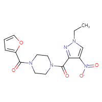 Chemical structure of 1-(1-ethyl-4-nitro-1H-pyrazole-3-carbonyl)-4-(furan-2-carbonyl)piperazine - CSSB00048178166