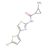 Chemical structure of N-[4-(5-chlorothiophen-2-yl)-1,3-thiazol-2-yl]-2-methylcyclopropane-1-carboxamide - CSSB00026323809