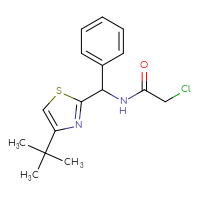 Chemical structure of N-[(4-tert-butyl-1,3-thiazol-2-yl)(phenyl)methyl]-2-chloroacetamide - CSSB00709333856