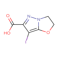 Chemical structure of 7-iodo-2H,3H-pyrazolo[3,2-b][1,3]oxazole-6-carboxylic acid - CSSB00135415764