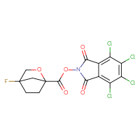 Chemical structure of 4,5,6,7-tetrachloro-1,3-dioxo-2,3-dihydro-1H-isoindol-2-yl 4-fluoro-2-oxabicyclo[2.2.1]heptane-1-carboxylate - CSSB20271387839