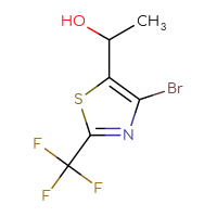 Chemical structure of 1-[4-bromo-2-(trifluoromethyl)-1,3-thiazol-5-yl]ethan-1-ol - CSSB21230189210