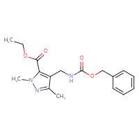 Chemical structure of ethyl 4-({[(benzyloxy)carbonyl]amino}methyl)-1,3-dimethyl-1H-pyrazole-5-carboxylate - CSSB03551702389