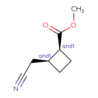 Chemical structure of rac-methyl (1R,2R)-2-(cyanomethyl)cyclobutane-1-carboxylate - CSSB20724642244