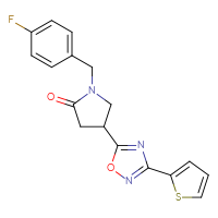 Chemical structure of 1-[(4-fluorophenyl)methyl]-4-[3-(thiophen-2-yl)-1,2,4-oxadiazol-5-yl]pyrrolidin-2-one - CSSB00025683094