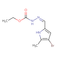 Chemical structure of N'-[(Z)-(4-bromo-5-methyl-1H-pyrrol-2-yl)methylidene]ethoxycarbohydrazide - CSSB21284778616