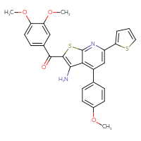Chemical structure of 2-(3,4-dimethoxybenzoyl)-4-(4-methoxyphenyl)-6-(thiophen-2-yl)thieno[2,3-b]pyridin-3-amine - CSSB00020573187