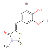Chemical structure of (5Z)-5-[(3-bromo-4-hydroxy-5-methoxyphenyl)methylidene]-3-methyl-2-sulfanylidene-1,3-thiazolidin-4-one - CSSB00020603536