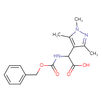 Chemical structure of 2-{[(benzyloxy)carbonyl]amino}-2-(1,3,5-trimethyl-1H-pyrazol-4-yl)acetic acid - CSSB00016859633