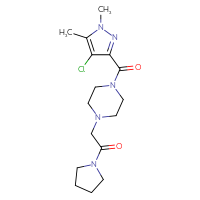 Chemical structure of 2-[4-(4-chloro-1,5-dimethyl-1H-pyrazole-3-carbonyl)piperazin-1-yl]-1-(pyrrolidin-1-yl)ethan-1-one - CSSS00048346457