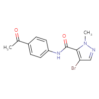 Chemical structure of N-(4-acetylphenyl)-4-bromo-1-methyl-1H-pyrazole-5-carboxamide - CSSB00015197493