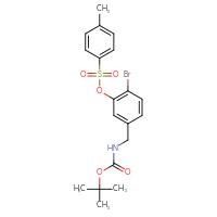 Chemical structure of tert-butyl N-({4-bromo-3-[(4-methylbenzenesulfonyl)oxy]phenyl}methyl)carbamate - CSSB21432494483