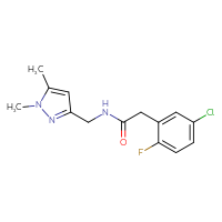 Chemical structure of 2-(5-chloro-2-fluorophenyl)-N-[(1,5-dimethyl-1H-pyrazol-3-yl)methyl]acetamide - CSSB06464239781