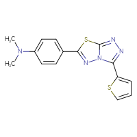 Chemical structure of N,N-dimethyl-4-[3-(thiophen-2-yl)-[1,2,4]triazolo[3,4-b][1,3,4]thiadiazol-6-yl]aniline - CSSB00121624286
