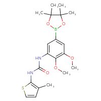 Chemical structure of 1-[2,3-dimethoxy-5-(4,4,5,5-tetramethyl-1,3,2-dioxaborolan-2-yl)phenyl]-3-(3-methylthiophen-2-yl)urea - CSSB21332045455