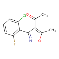 Chemical structure of 1-[3-(2-chloro-6-fluorophenyl)-5-methyl-1,2-oxazol-4-yl]ethan-1-one - CSSB00137456380