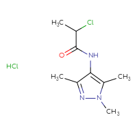 Chemical structure of 2-chloro-N-(1,3,5-trimethyl-1H-pyrazol-4-yl)propanamide hydrochloride - CSSB00000750155