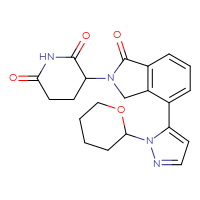 Chemical structure of 3-{4-[1-(oxan-2-yl)-1H-pyrazol-5-yl]-1-oxo-2,3-dihydro-1H-isoindol-2-yl}piperidine-2,6-dione - CSSB21531608572