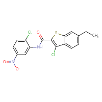 Chemical structure of 3-chloro-N-(2-chloro-5-nitrophenyl)-6-ethyl-1-benzothiophene-2-carboxamide - CSSB00121674407
