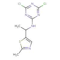 Chemical structure of 4,6-dichloro-N-[1-(2-methyl-1,3-thiazol-5-yl)ethyl]-1,3,5-triazin-2-amine - CSSB06757093790