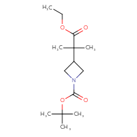 Chemical structure of tert-butyl 3-(1-ethoxy-2-methyl-1-oxopropan-2-yl)azetidine-1-carboxylate - CSSB00052141762