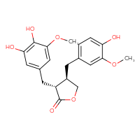 Chemical structure of (3R,4R)-3-[(3,4-dihydroxy-5-methoxyphenyl)methyl]-4-[(4-hydroxy-3-methoxyphenyl)methyl]oxolan-2-one - CSSB20622561881