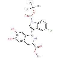 Chemical structure of methyl (1R,3S)-1-{1-[(tert-butoxy)carbonyl]-5-chloro-1H-indol-3-yl}-6,7-dihydroxy-1,2,3,4-tetrahydroisoquinoline-3-carboxylate - CSSB00121572955