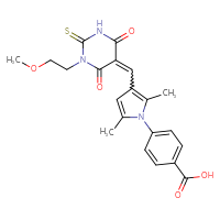 Chemical structure of 4-(3-{[1-(2-methoxyethyl)-4,6-dioxo-2-sulfanylidene-1,3-diazinan-5-ylidene]methyl}-2,5-dimethyl-1H-pyrrol-1-yl)benzoic acid - CSSB00121659297