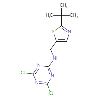 Chemical structure of N-[(2-tert-butyl-1,3-thiazol-5-yl)methyl]-4,6-dichloro-1,3,5-triazin-2-amine - CSSB02214102394