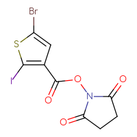 Chemical structure of 2,5-dioxopyrrolidin-1-yl 5-bromo-2-iodothiophene-3-carboxylate - CSSB20269569501