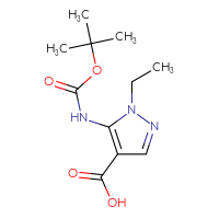 Chemical structure of 5-{[(tert-butoxy)carbonyl]amino}-1-ethyl-1H-pyrazole-4-carboxylic acid - CSSB02125875104