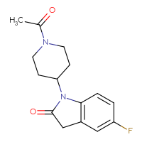 Chemical structure of 1-(1-acetylpiperidin-4-yl)-5-fluoro-2,3-dihydro-1H-indol-2-one - CSSB21291566277