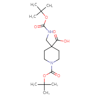 Chemical structure of 1-[(tert-butoxy)carbonyl]-4-({[(tert-butoxy)carbonyl]amino}methyl)piperidine-4-carboxylic acid - CSSB00010070359