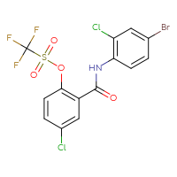 Chemical structure of 2-[(4-bromo-2-chlorophenyl)carbamoyl]-4-chlorophenyl trifluoromethanesulfonate - CSSB21332137805