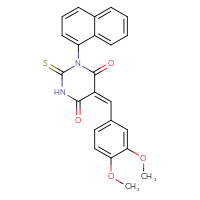 Chemical structure of (5E)-5-[(3,4-dimethoxyphenyl)methylidene]-1-(naphthalen-1-yl)-2-sulfanylidene-1,3-diazinane-4,6-dione - CSSB00160002499