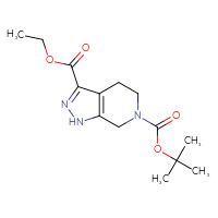 Chemical structure of 6-tert-butyl 3-ethyl 1H,4H,5H,6H,7H-pyrazolo[3,4-c]pyridine-3,6-dicarboxylate - CSSB00010062969