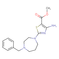 Chemical structure of methyl 4-amino-2-(4-benzyl-1,4-diazepan-1-yl)-1,3-thiazole-5-carboxylate - CSSB00059513629