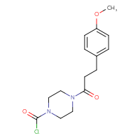 Chemical structure of 4-[3-(4-methoxyphenyl)propanoyl]piperazine-1-carbonyl chloride - CSSB21224764410