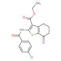 Chemical structure of ethyl 2-(4-chlorobenzamido)-7-oxo-4,5,6,7-tetrahydro-1-benzothiophene-3-carboxylate - CSSB00121697534