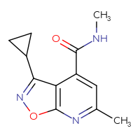 Chemical structure of 3-cyclopropyl-N,6-dimethyl-[1,2]oxazolo[5,4-b]pyridine-4-carboxamide - CSSB02283618334