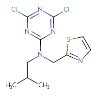 Chemical structure of 4,6-dichloro-N-(2-methylpropyl)-N-[(1,3-thiazol-2-yl)methyl]-1,3,5-triazin-2-amine - CSSB06785556697