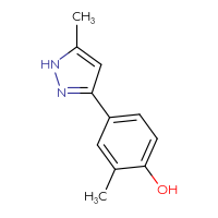 Chemical structure of 2-methyl-4-(5-methyl-1H-pyrazol-3-yl)phenol - CSSB02388952142