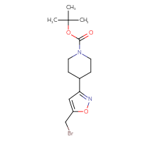 Chemical structure of tert-butyl 4-[5-(bromomethyl)-1,2-oxazol-3-yl]piperidine-1-carboxylate - CSSB02126786731