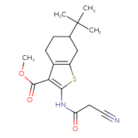 Chemical structure of methyl 6-tert-butyl-2-(2-cyanoacetamido)-4,5,6,7-tetrahydro-1-benzothiophene-3-carboxylate - CSSB00020596097