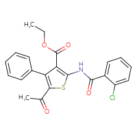 Chemical structure of ethyl 5-acetyl-2-(2-chlorobenzamido)-4-phenylthiophene-3-carboxylate - CSSB00121697249