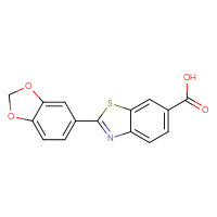 Chemical structure of 2-(2H-1,3-benzodioxol-5-yl)-1,3-benzothiazole-6-carboxylic acid - CSSB05045038628
