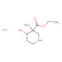 Chemical structure of ethyl 4-hydroxy-3-methylpiperidine-3-carboxylate hydrochloride - CSSB21043406014
