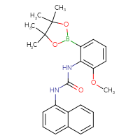 Chemical structure of 3-[2-methoxy-6-(4,4,5,5-tetramethyl-1,3,2-dioxaborolan-2-yl)phenyl]-1-(naphthalen-1-yl)urea - CSSB21332130892